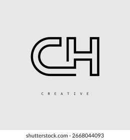 CH Creative Letter Logo – Minimal Line Monogram in Black Outline for Modern Branding Identity Design.