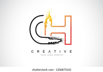 CH Creative Modern Logo Design Vetor with Orange and Black Colors. Monogram Stroke Letter Design.
