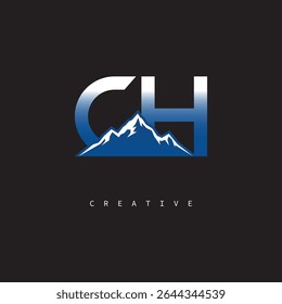 CH Creative Mountain Logo Bold Gradient Letter mark Branding Design for Business Outdoor Brands