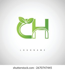 CH Green Leaf Logo - Minimal Eco Monogram for Organic Branding and Sustainable Identity Design