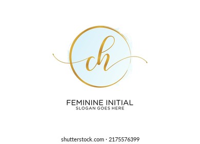CH handwriting logo with circle template vector signature, wedding, fashion, floral and botanical with creative template.