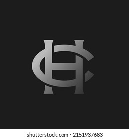 CH or HC vector classic silver gradient monogram logo on black background