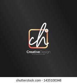 CH initial handwriting with color logo icon template vector.