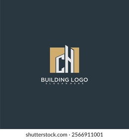 CH initial letter building logo for real estate with square design