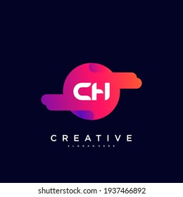 CH Initial Letter logo icon design template elements with wave colorful art.