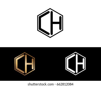 CH initial letters linked with hexagon shape logo


