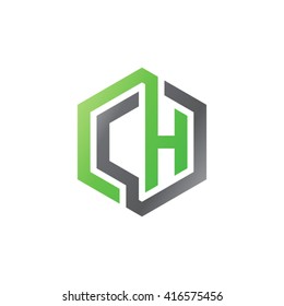 CH initial letters loop linked hexagon logo black gray green