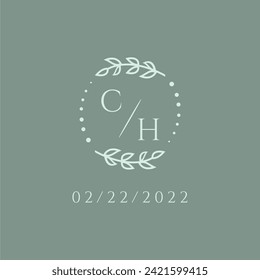 CH initial modern monogram wedding with creative circle line