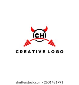 CH initial monogram for fitnes or gym logo with devil style design