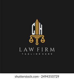 CH initial monogram for lawfirm logo with sword and scale