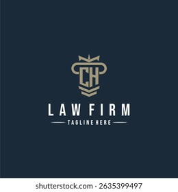 Firma de abogados de logotipo de monograma inicial CH con diseño de pilar