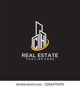 CH initial monogram logo for real estate with building style