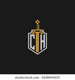 CH monograma inicial para imagem de escudo e espada