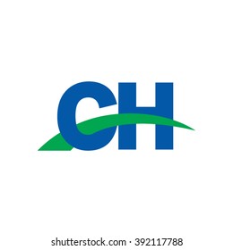 CH sobreposição inicial swoosh letra logotipo azul verde