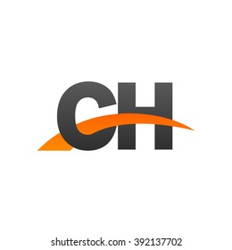 CH initial overlapping swoosh letter logo black orange
