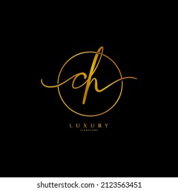 CH initial signature logo. Handwriting logo template vector