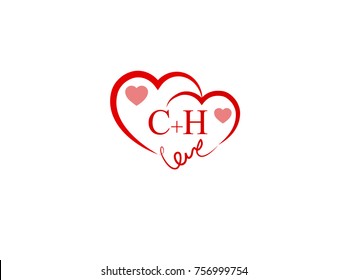 CH Initial wedding invitation, love logo template vector