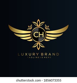 Letra CH Inicial con plantilla real.elegante con el logotipo de la corona vectorial, Ilustración vectorial con logotipo de letras creativas.