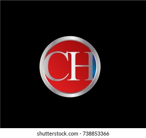 CH Letter logo Design in a circle. Blue Red and silver colored