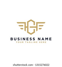 CH letter logo design, wing design vector elements. Linear style business logo design - Vector