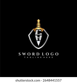 CH carta monograma de luxo para escudo e espada estilo imagem