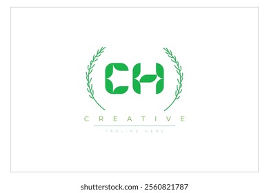 CH letters eco logo with leaf. Fresh nature and healthy leaf logo design.