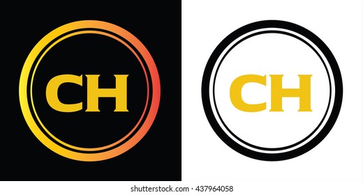 CH letters icon design template elements in abstract background logo, design identity in circle, alphabet letter