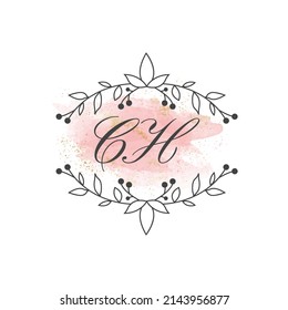 CH letters signature logo, Handwritten logo, CH, CH lettering, Letters CH, C and H logo with flower mandala, Brushstroke, wedding, fashion, floral and botanical