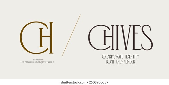 CH logo font and number. ci corporate identity modern luxury. Typography elegant beauty lettering serif italic fonts decorative brand wedding vintage retro logos. vector illustration