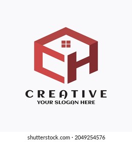 CH logo hexagon symbol. Creative real estate building design