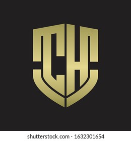 CH Logo monogram with emblem shield shape design isolated gold colors on black background