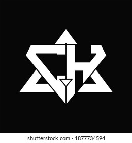 CH Logo monogram isolated with triangle shape design template on black background