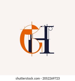 CH monogram logo.Letter c, letter h typographic icon.Lettering sign.Alphabet initials.Uppercase characters for company branding.Geometric emblem shape.Modern, design, corporate, tech style.