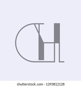 CH monogram logo.Typographic icon in architectural style.Uppercase letter c and letter h sign with geometric lines isolated on light background.