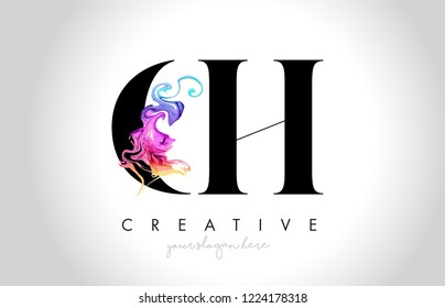 CH Vibrant Creative Leter Logo Design with Colorful Smoke Ink Flowing Vector Illustration.