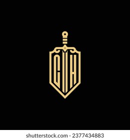 CH vintage shield and sword initial logo in high quality professional design that will print well across any print media