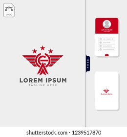 ch wings military team logo template vector illustration, free business card template design