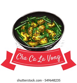 Cha Ca La Vong colorful illustration. Vector illustration of Vietnamese cuisine.