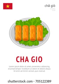 Cha gio. National vietnamese dish. View from above. Vector flat illustration.