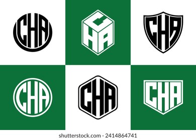 CHA initial letter geometric shape icon logo design vector. monogram, lettermark, circle, polygon, shield, symbol, emblem, elegant, abstract, wordmark, sign, art, typography, icon, geometric, shape