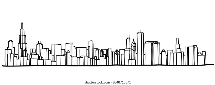 Chacago cityscape skyline outline doodle drawing on white background. Vector illustration.