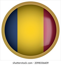 Chad 3D rounded Flag Icon with Gold Frame