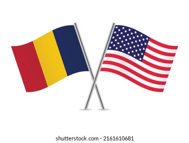 Chad and America crossed flags. Chadian and American flags on white background. Vector icon set. Vector illustration.