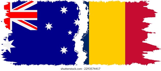 Chad and Australia grunge flags connection, vector