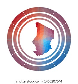 Chad badge. Bright gradient logo of country in low poly style. Multicolored Chad rounded sign with map in geometric style for your infographics.