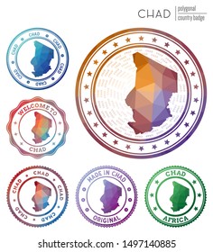 Chad badge. Colorful polygonal country symbol. Multicolored geometric Chad logos set. Vector illustration.