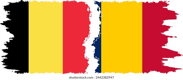 Chad and Belgium grunge flags connection, vector
