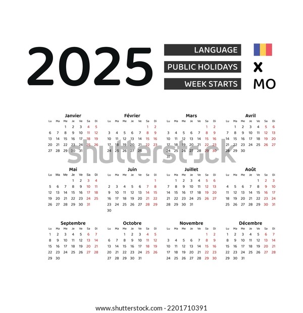 Chad Calendar 2025 Week Starts Monday Stock Vector (Royalty Free