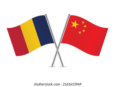 Chad and China crossed flags. Chadian and Chinese flags on white background. Vector icon set. Vector illustration.