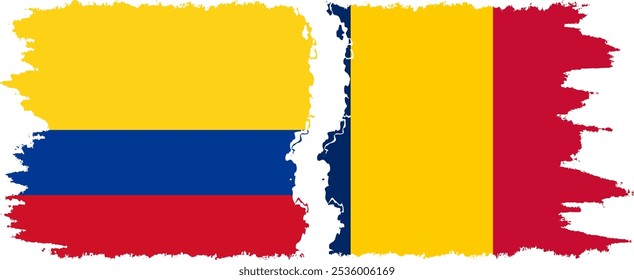 Conexión de banderas grunge de Chad y Colombia, Vector